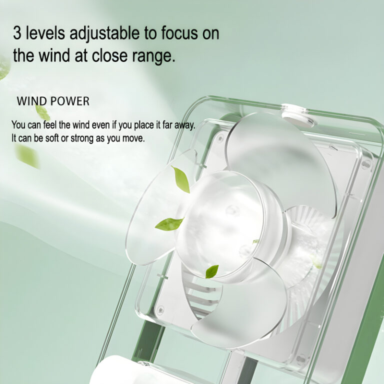 Rechargeable Transparent Fan with 3Speed Wind, Night Light, Nano Spray