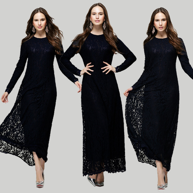 Europe-New-Hot-Fashion-Muslim-Lace-Dress-O-Neck-Women-Long-Sleeve-Ankle-Length-E-descriptionImage1