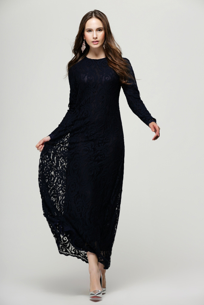 Europe-New-Hot-Fashion-Muslim-Lace-Dress-O-Neck-Women-Long-Sleeve-Ankle-Length-E-descriptionImage4