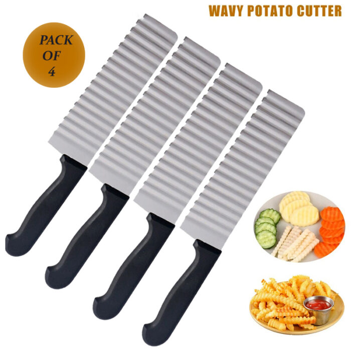 Set Of 2 Potato Slice Knife, Wavy French Fries Cutter With Stainless Steel  Blade And Silver Wood Handle For Vegetable, Fruit And Waffle